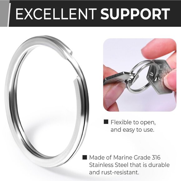 Corrosion-Resistant Marine Grade Key Rings - 5-Pack Stainless Steel Split Rings - Picture 5 of 7